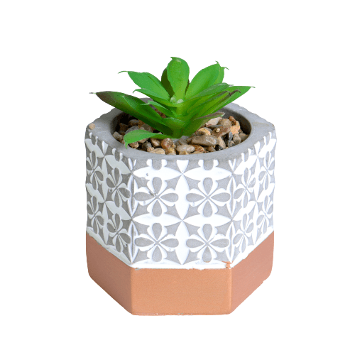Vaso Hexagonal Com Suculenta Artificial