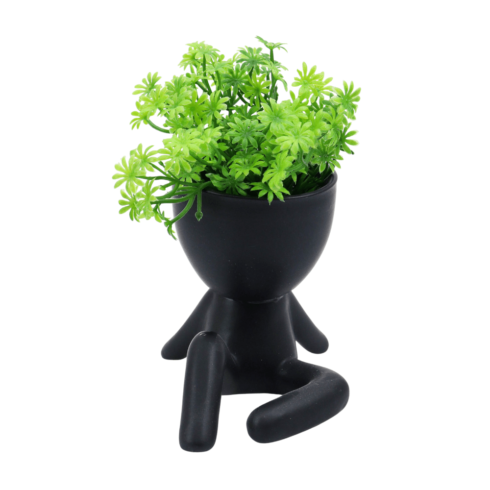 Vaso Decorativo Mini Bob Sentado Com planta Artificial - Fashion Biju